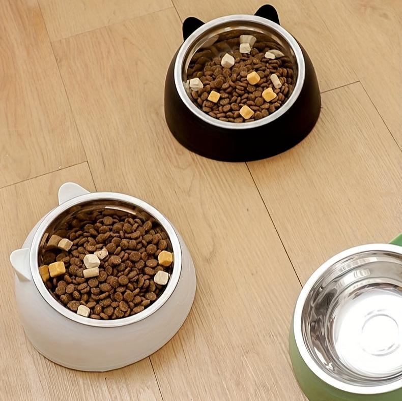 Cat Feeder Bowl 15 Degrees Stainless Steel Non-Slip Base