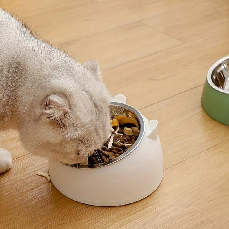 Cat Feeder Bowl 15 Degrees Stainless Steel Non-Slip Base