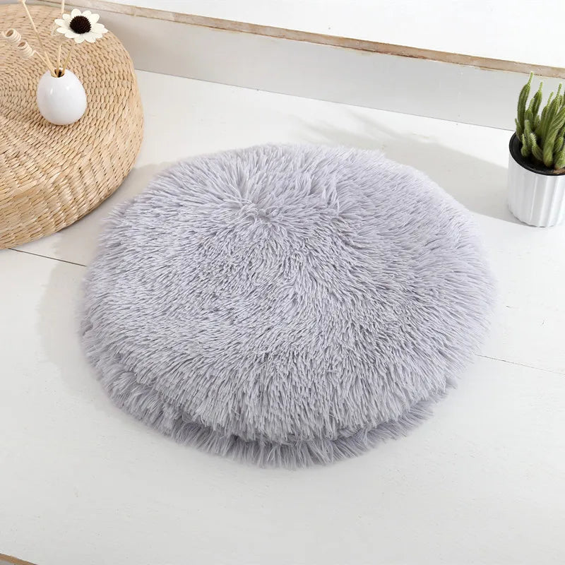 MEOVIQUE Plush Round Cat Cushion Grey