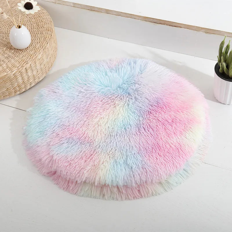 MEOVIQUE Plush Round Cat Cushion Rainbow