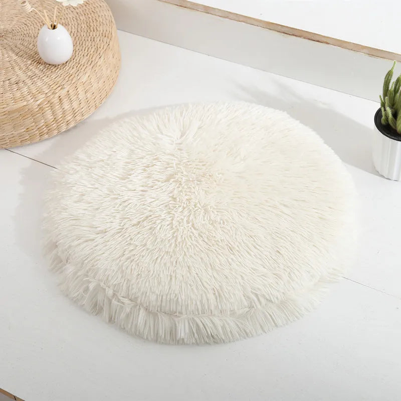 MEOVIQUE Plush Round Cat Cushion White