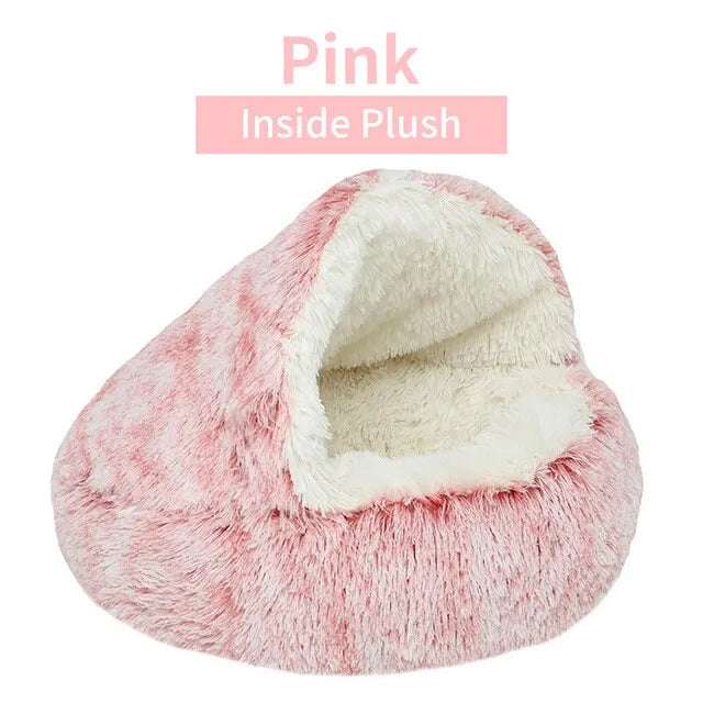 Round Cat Bed Sleeping cave Pink-Inside Plush