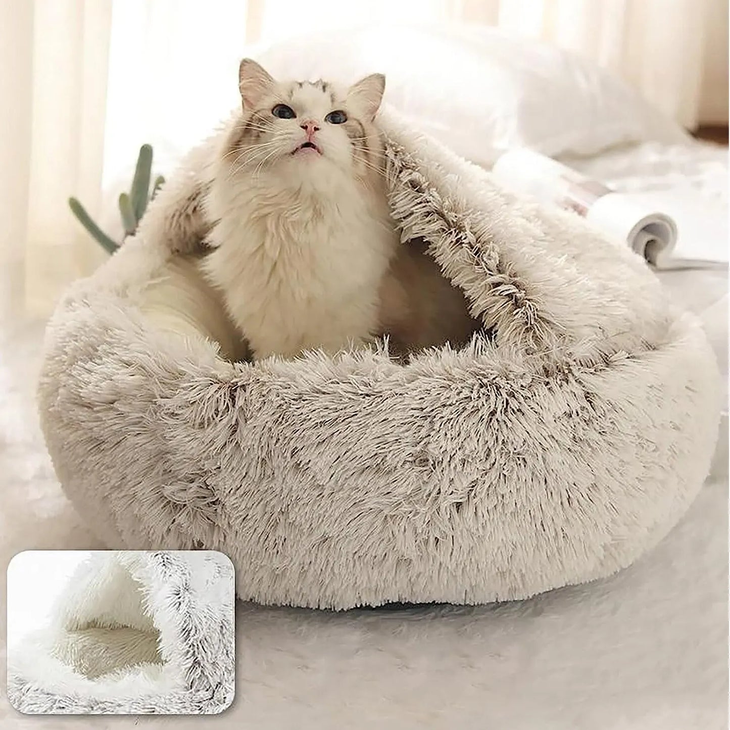 Round Hooded Cat Bed Cave Sleeping