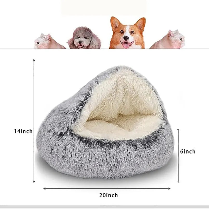 Round Hooded Cat Bed Cave Indoor Sleeping