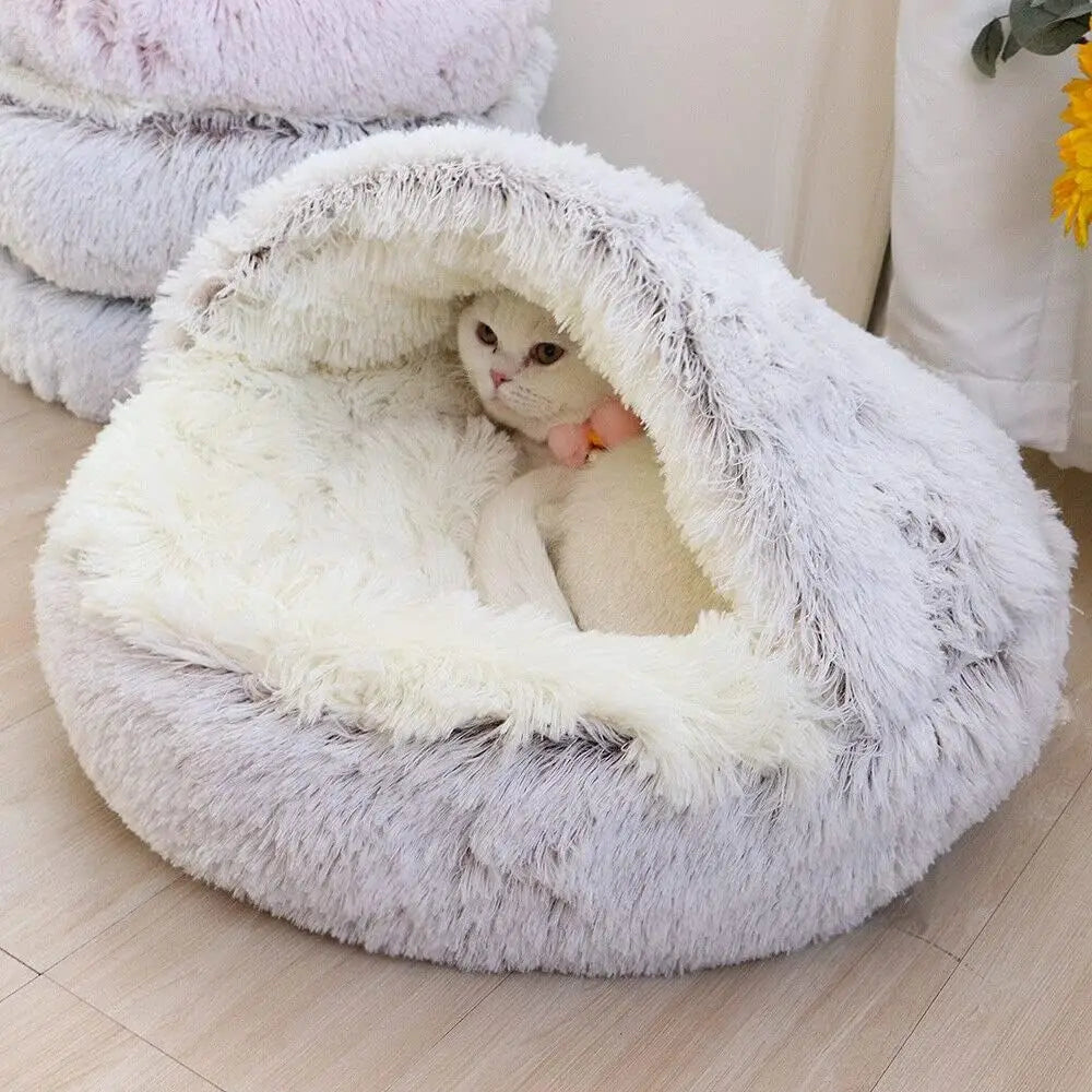 Round Hooded Cat Bed Cave Indoor Sleeping