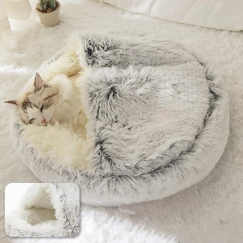 Round Hooded Cat Bed Cave Indoor Sleeping