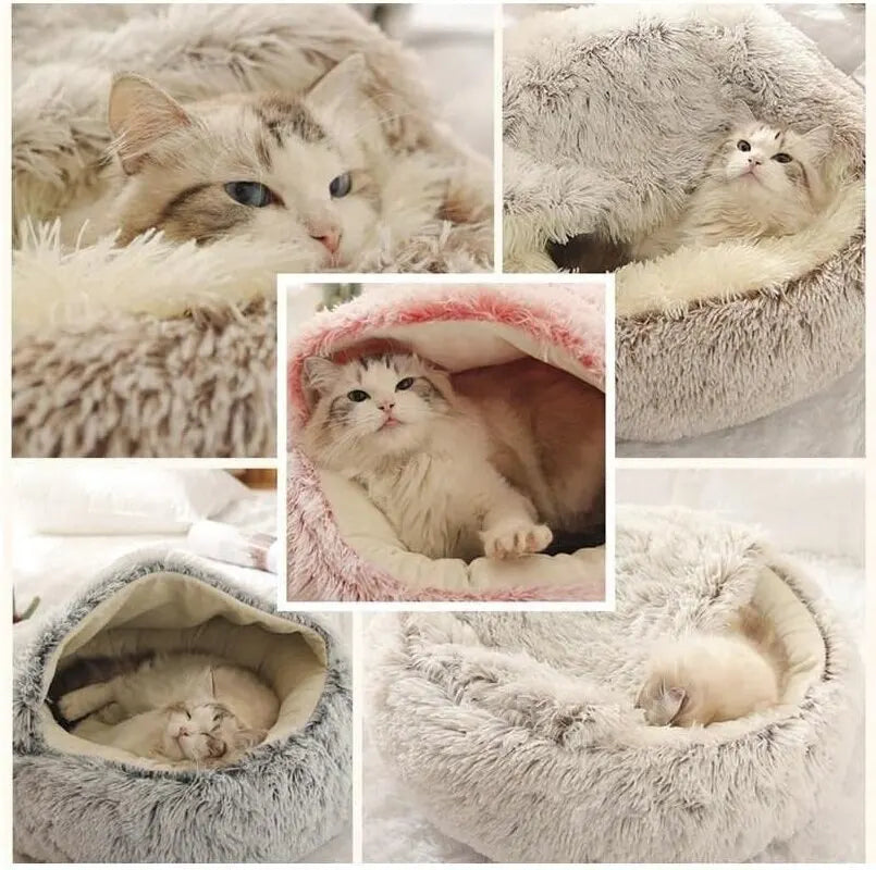 Round Hooded Cat Bed Cave Indoor Sleeping